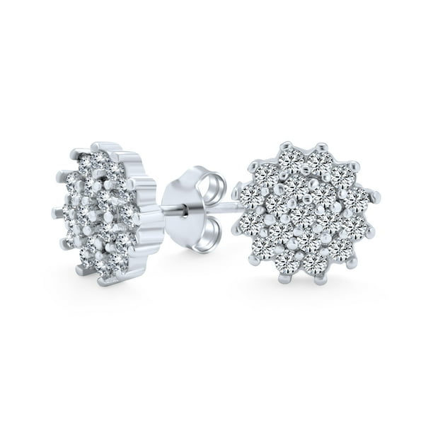 Flower Crown Cubic Zirconia Pave CZ Cluster Stud Earrings For Women 925 Sterling Silver 10MM 